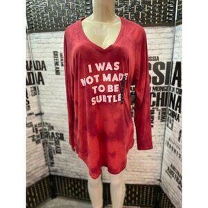 Torrid 0 Red V-Neck I Was Not Made to be Subtle Long Raglan Sleeve Tee